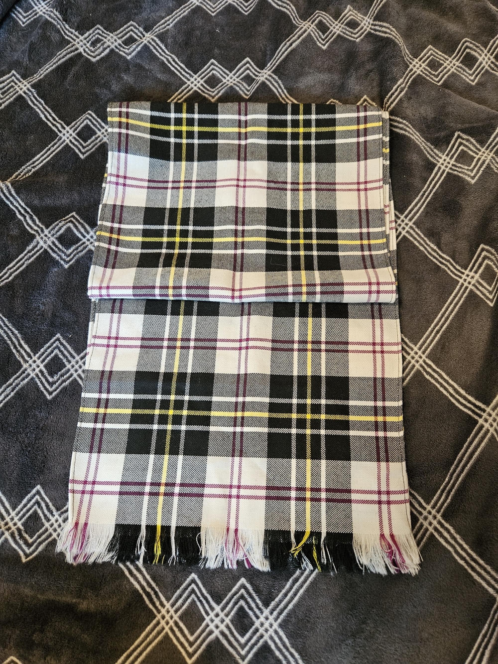Strathmore Scotland Unisex 100% Wool Scarf  in Black, White, Yellow & Burgundy